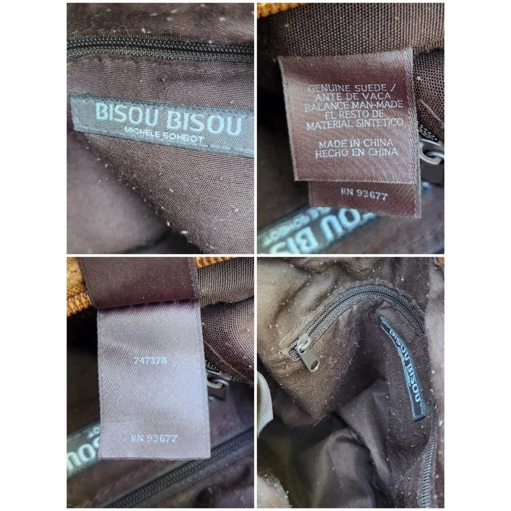 Vintage Y2K Bisou Bisou Hobo Bag Tan Suede Paisley Embossed Whipstitch Medium